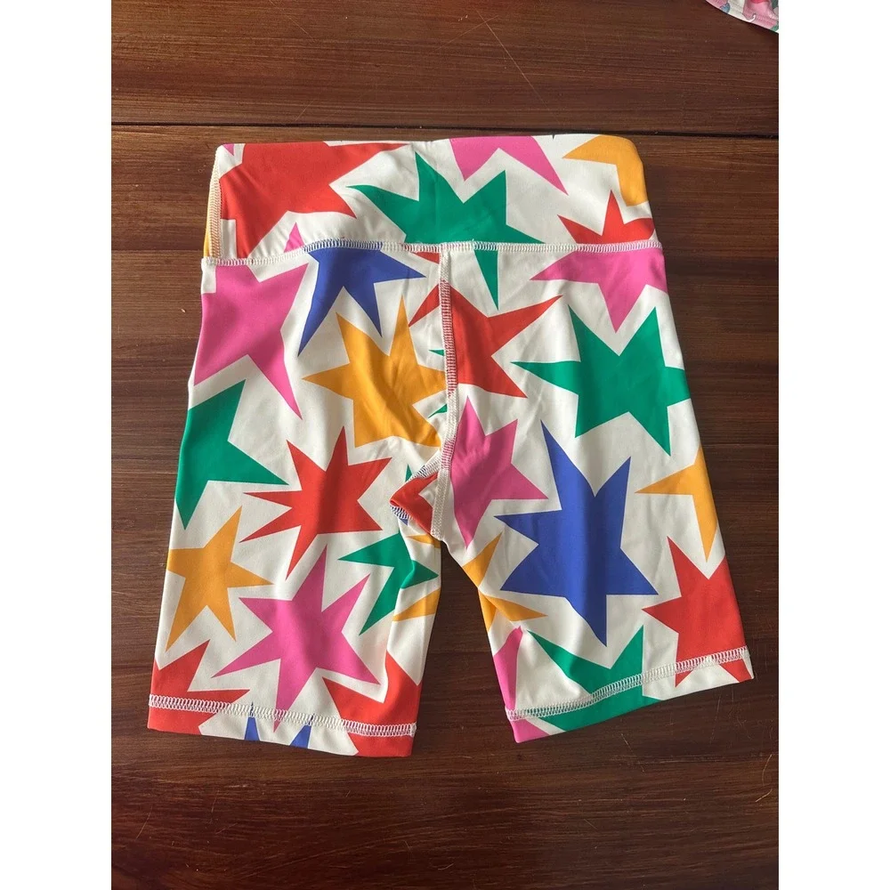 Hanna Andersson Active MadeToStretch Biker Shorts bold star bright print size 8